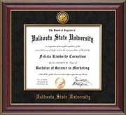 Image of Valdosta State University Diploma Frame - Cherry Lacquer - w/24k Gold-Plated Medallion & Fillet - w/VSU Name Embossing - Black Suede mat