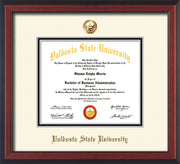 Image of Valdosta State University Diploma Frame - Cherry Reverse - w/Copper Embossed Seal & Name - Off-White on Black mats