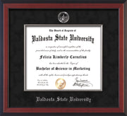 Image of Valdosta State University Diploma Frame - Cherry Reverse - w/Silver Embossed Seal & Name - Silver Fillet - Black Suede mat