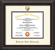 Image of Valdosta State University Diploma Frame - Mahogany Braid - w/Copper Embossed Seal & Name - Off-White on Black mats