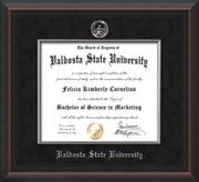 Image of Valdosta State University Diploma Frame - Mahogany Braid - w/Silver Embossed Seal & Name - Silver Fillet - Black Suede mat