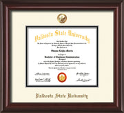 Image of Valdosta State University Diploma Frame - Mahogany Lacquer - w/Copper Embossed Seal & Name - Off-White on Black mats