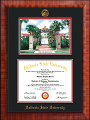 Image of Valdosta State University Diploma Frame - Mezzo Gloss - w/Embossed Seal & Name - Watercolor - Black on Red mats