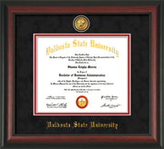 Image of Valdosta State University Diploma Frame - Rosewood - w/24k Gold-Plated Medallion VSU Name Embossing - Black Suede on Red mats