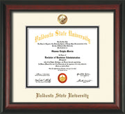Image of Valdosta State University Diploma Frame - Rosewood - w/Copper Embossed Seal & Name - Off-White on Black mats