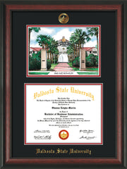 Image of Valdosta State University Diploma Frame - Rosewood - w/Embossed Seal & Name - Watercolor - Black on Red mats