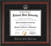 Image of Valdosta State University Diploma Frame - Rosewood - w/Silver Embossed Seal & Name - Silver Fillet - Black Suede mat