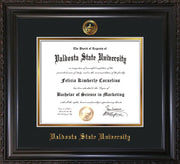 Image of Valdosta State University Diploma Frame - Vintage Black Scoop - w/Embossed Seal & Name - Black on Gold mats