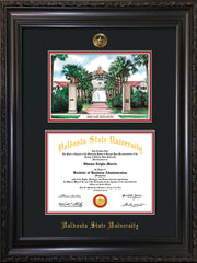 Image of Valdosta State University Diploma Frame - Vintage Black Scoop - w/Embossed Seal & Name - Watercolor - Black on Red mats