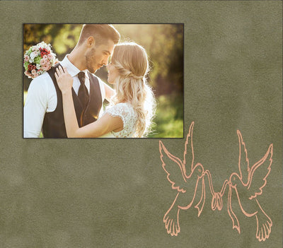 Image of Personalized Photo Frames - w/Leaf Suede mat - w/Doves & Ribbon Wedding Design