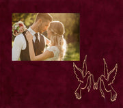 Image of Personalized Photo Frames - w/Crimson Suede mat - w/Doves & Ribbon Wedding Design