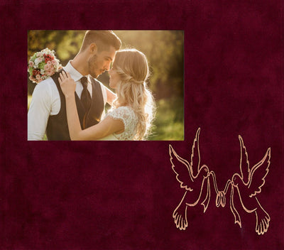 Image of Personalized Photo Frames - w/Crimson Suede mat - w/Doves & Ribbon Wedding Design
