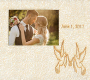 Image of Personalized Photo Frames - w/Crimson Suede mat - w/Doves & Ribbon Wedding Design