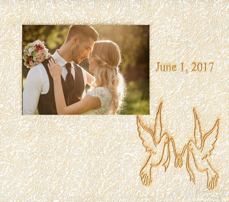 Image of Personalized Photo Frames - w/Crimson Suede mat - w/Doves & Ribbon Wedding Design