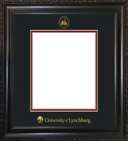 Image of University of Lynchburg Diploma Frame - Vintage Black Scoop - w/Embossed UL Seal & Name - Black on Crimson mat