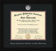 Image of Virginia Tech Diploma Frame - Flat Matte Black - w/Silver-Plated Medallion VT Name Embossing - Black on Maroon mats
