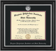 Image of Virginia Tech Diploma Frame - Satin Silver - w/Silver Plated Medallion VT Name Embossing - Black on Maroon mats