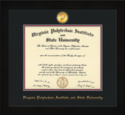 Image of Virginia Tech Diploma Frame - Flat Matte Black - w/24k Gold-Plated Medallion VT Name Embossing - Black on Maroon mats