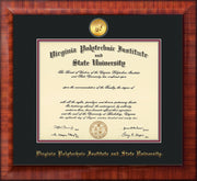 Image of Virginia Tech Diploma Frame - Mezzo Gloss - w/24k Gold-Plated Medallion VT Name Embossing - Black on Maroon mats