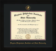 Image of Virginia Tech Diploma Frame - Flat Matte Black - w/Embossed VT Seal & Name - Black on Maroon mat