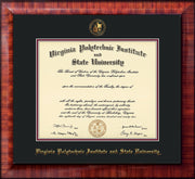 Image of Virginia Tech Diploma Frame - Mezzo Gloss - w/Embossed VT Seal & Name - Black on Maroon mat