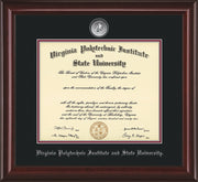 Image of Virginia Tech Diploma Frame - Mahogany Lacquer - w/Silver-Plated Medallion VT Name Embossing - Black on Maroon mats