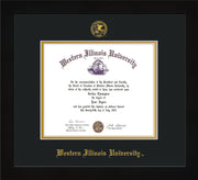 Image of Western Illinois University Diploma Frame - Flat Matte Black - w/Embossed Seal & Name - Black on Gold mats
