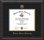 Image of Western Illinois University Diploma Frame - Mahogany Braid - w/Embossed Seal & Name - Black on Gold mats
