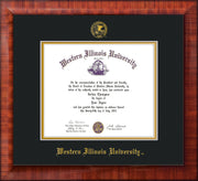 Image of Western Illinois University Diploma Frame - Mezzo Gloss - w/Embossed Seal & Name - Black on Gold mats
