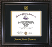 Image of Western Illinois University Diploma Frame - Vintage Black Scoop - w/Embossed Seal & Name - Black on Gold mats