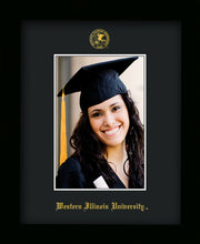 Image of Western Illinois University 5 x 7 Photo Frame - Flat Matte Black - w/Official Embossing of WIU Seal & Name - Single Black mat